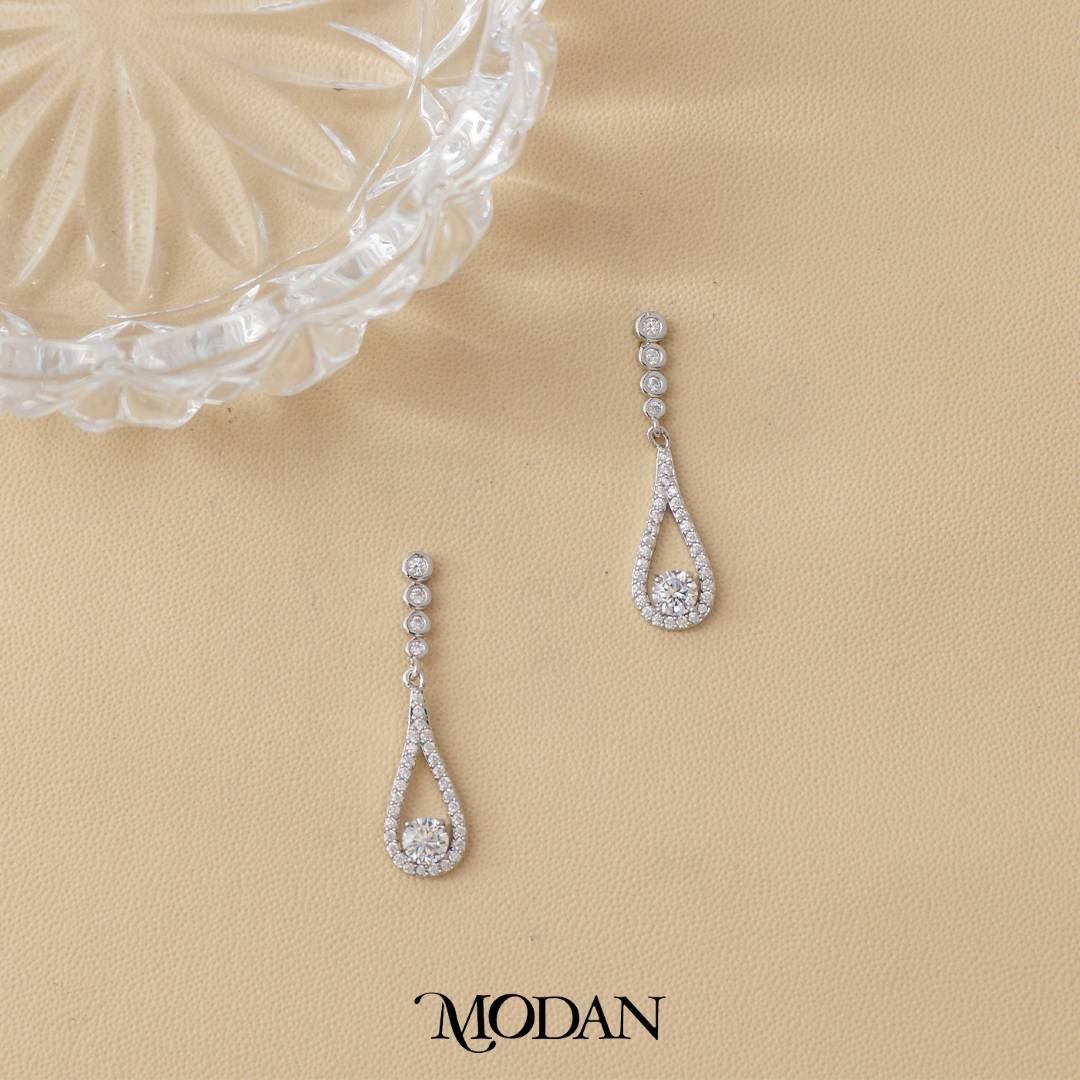 Bridal Micro Paved Zirconia Open Teardrop Stud Earrings Anting Pesta Tetes Air Mata Hypoallergenic Gold Filled