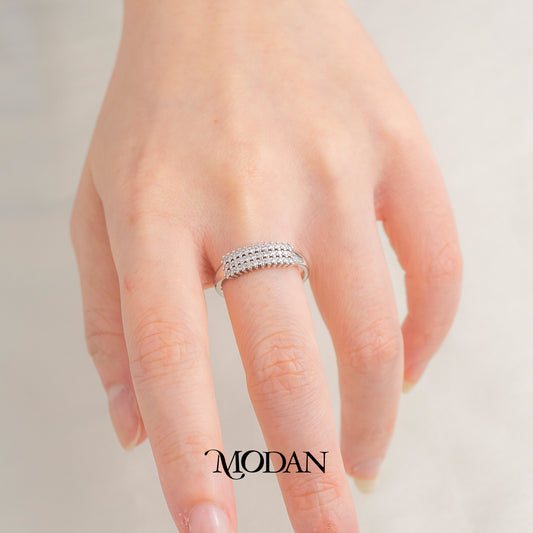 Minimalist Triple Row Micro Pave Zirconia Silver Ring Cincin Wanita Simple Hypoallergenic Gold Plated