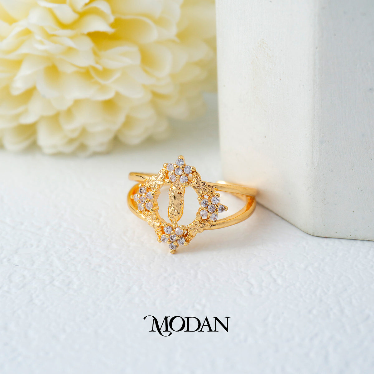 Virgin Mary Flower Cluster Ring Cincin Wanita Bunda Maria Hypoallergenic Gold Plated