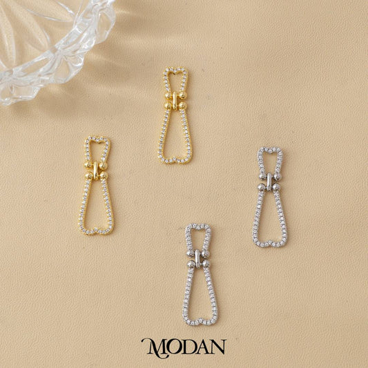 (29mm) Bridal Micro Paved Zirconia Long Drop Stud Earrings Anting Pesta Hypoallergenic Gold Plated