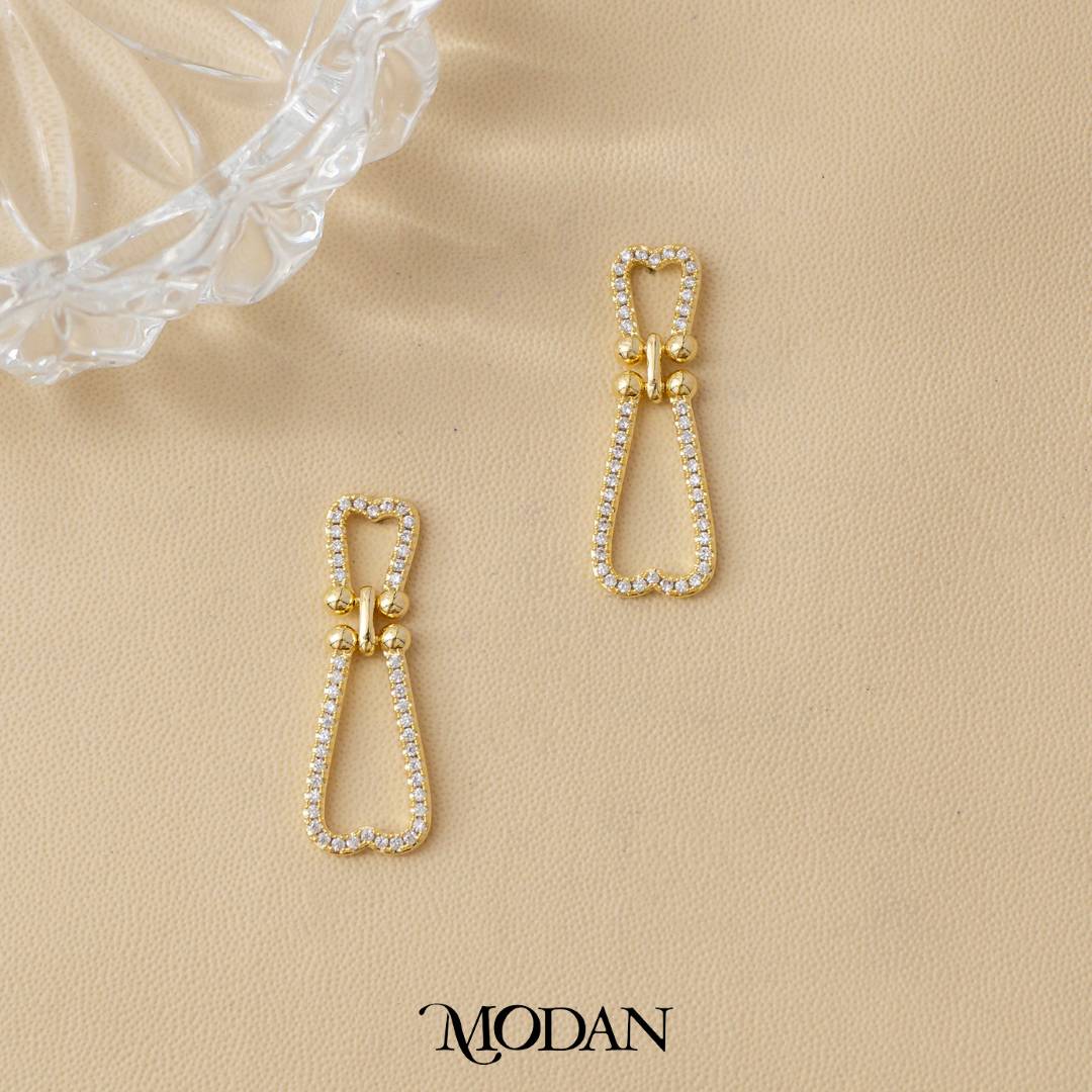 (29mm) Bridal Micro Paved Zirconia Long Drop Stud Earrings Anting Pesta Hypoallergenic Gold Plated