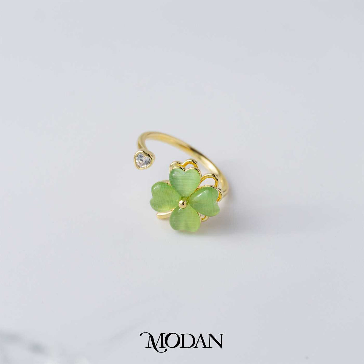 Blooming Green Jade Flower Spinning Ring Cincin Putar Bunga Hijau Hypoallergenic Gold Plated