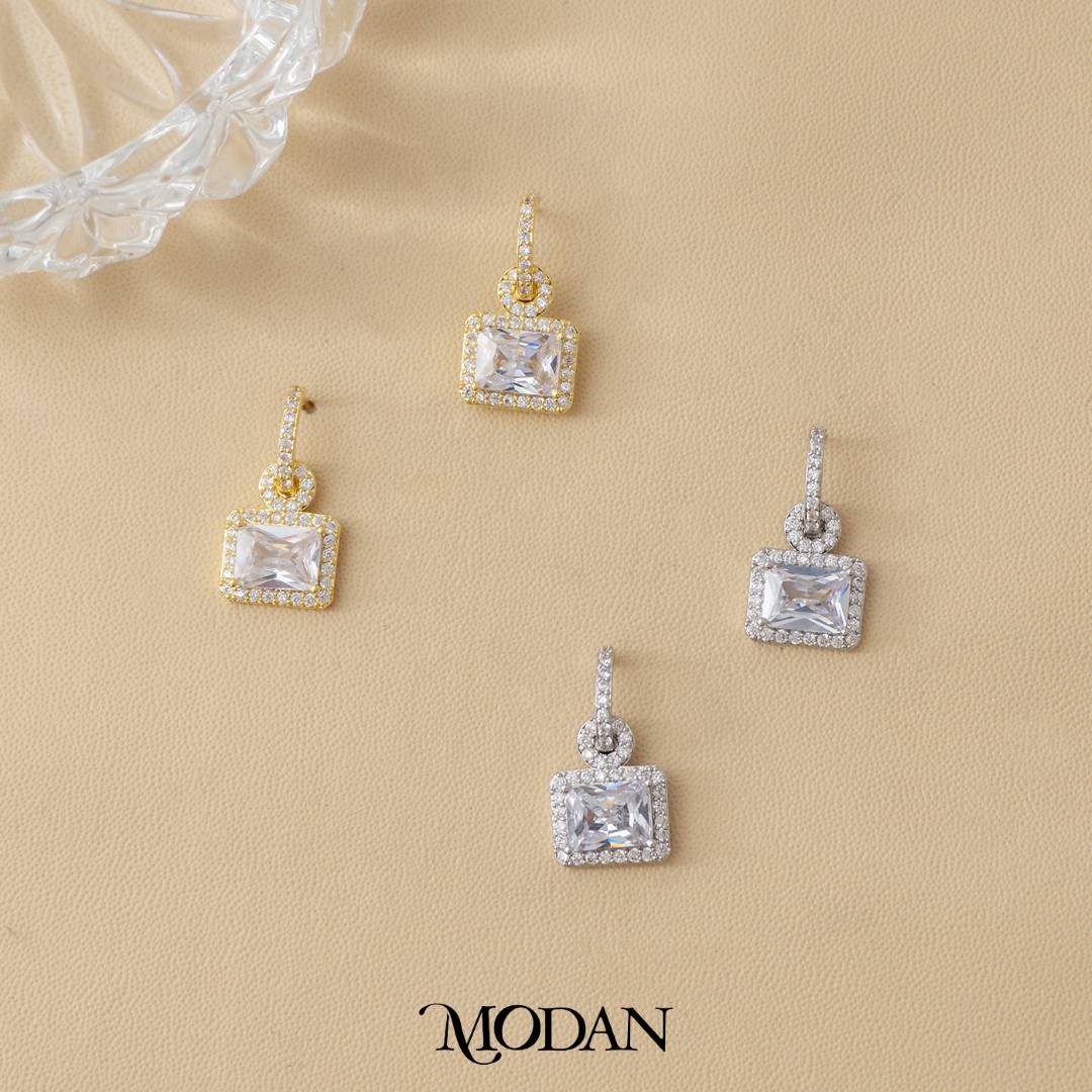 Baguette Square Drop Stud Earrings Anting Tusuk Kotak Hypoallergenic Gold Filled
