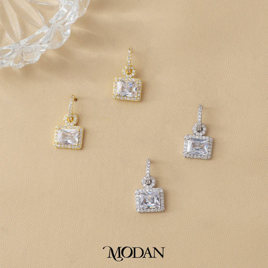 Baguette Square Drop Stud Earrings Anting Tusuk Kotak Hypoallergenic Gold Filled