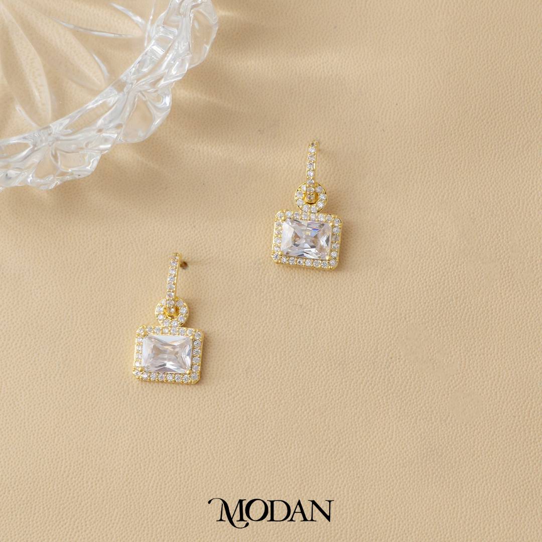 Baguette Square Drop Stud Earrings Anting Tusuk Kotak Hypoallergenic Gold Filled