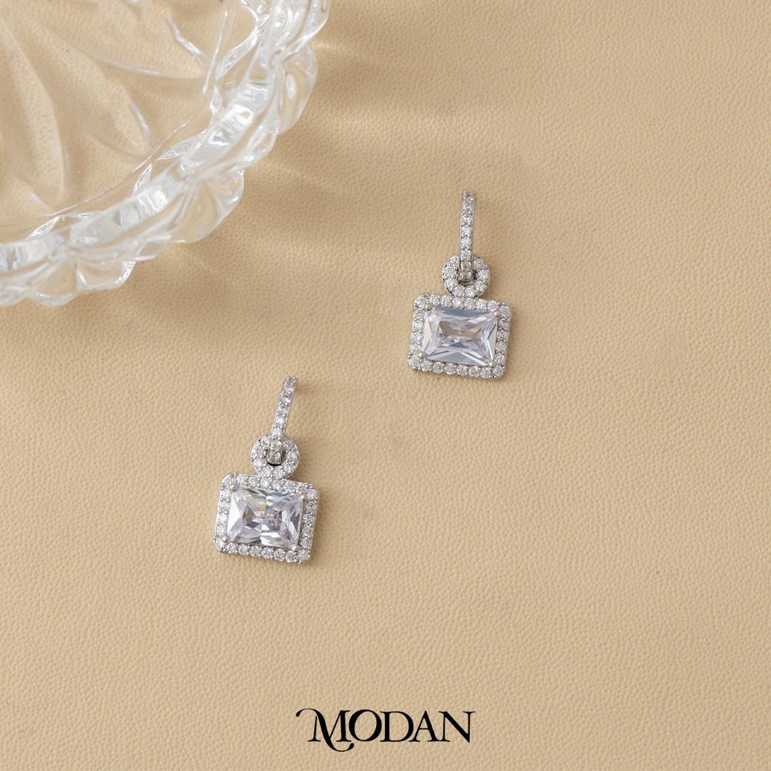 Baguette Square Drop Stud Earrings Anting Tusuk Kotak Hypoallergenic Gold Filled