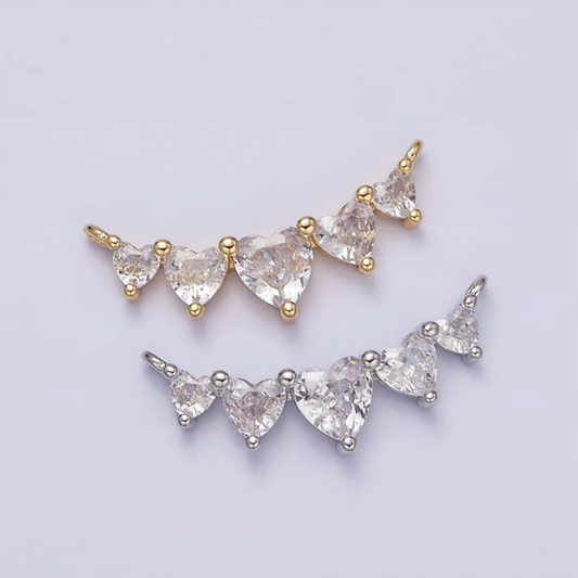 Sparkling Bridal Multiple Heart Curved DIY Connector Liontin Hati Hypoallergenic Gold Filled