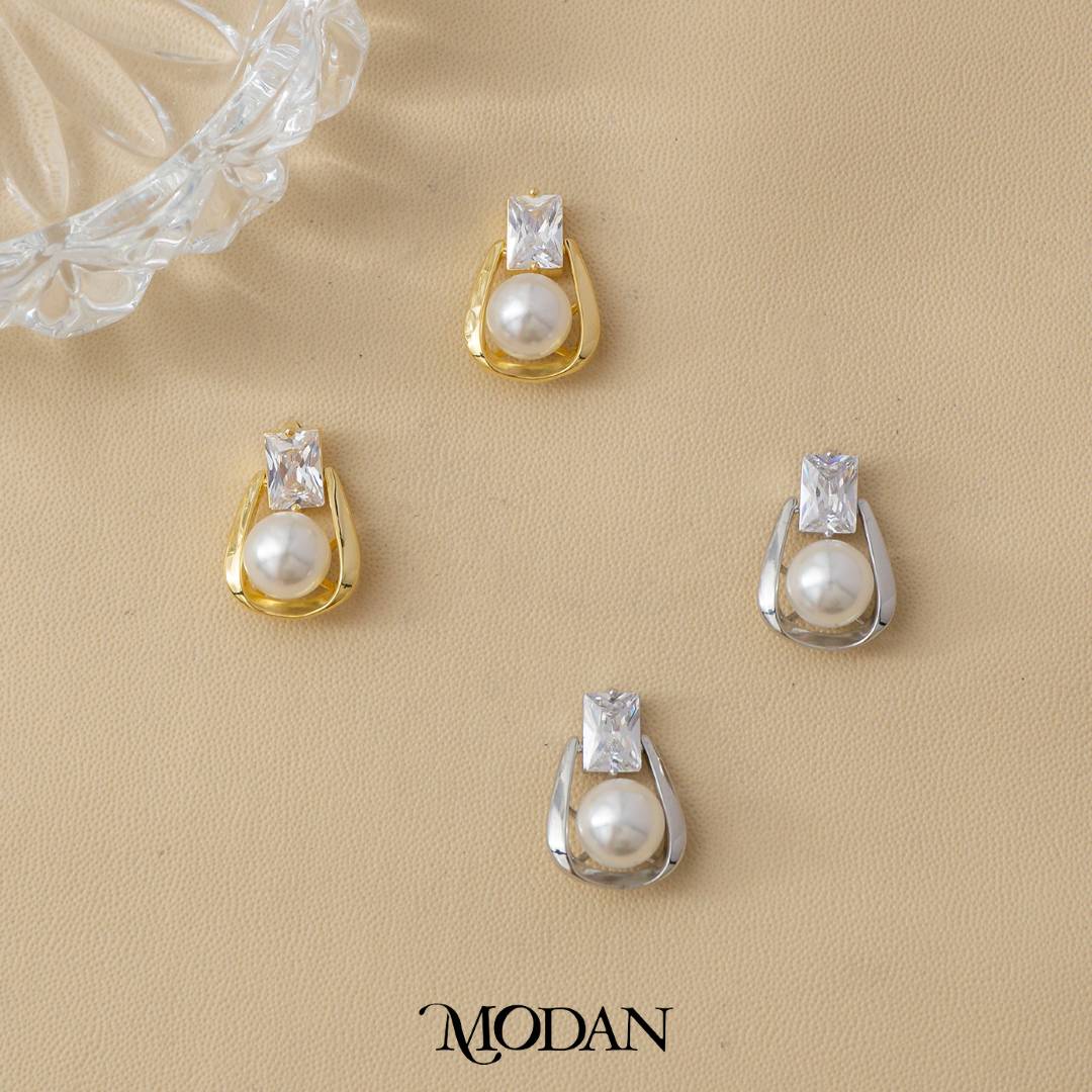 (19mm) Link Shell Pearl Stud Earrings Anting Tusuk Mutiara Hypoallergenic Gold Plated
