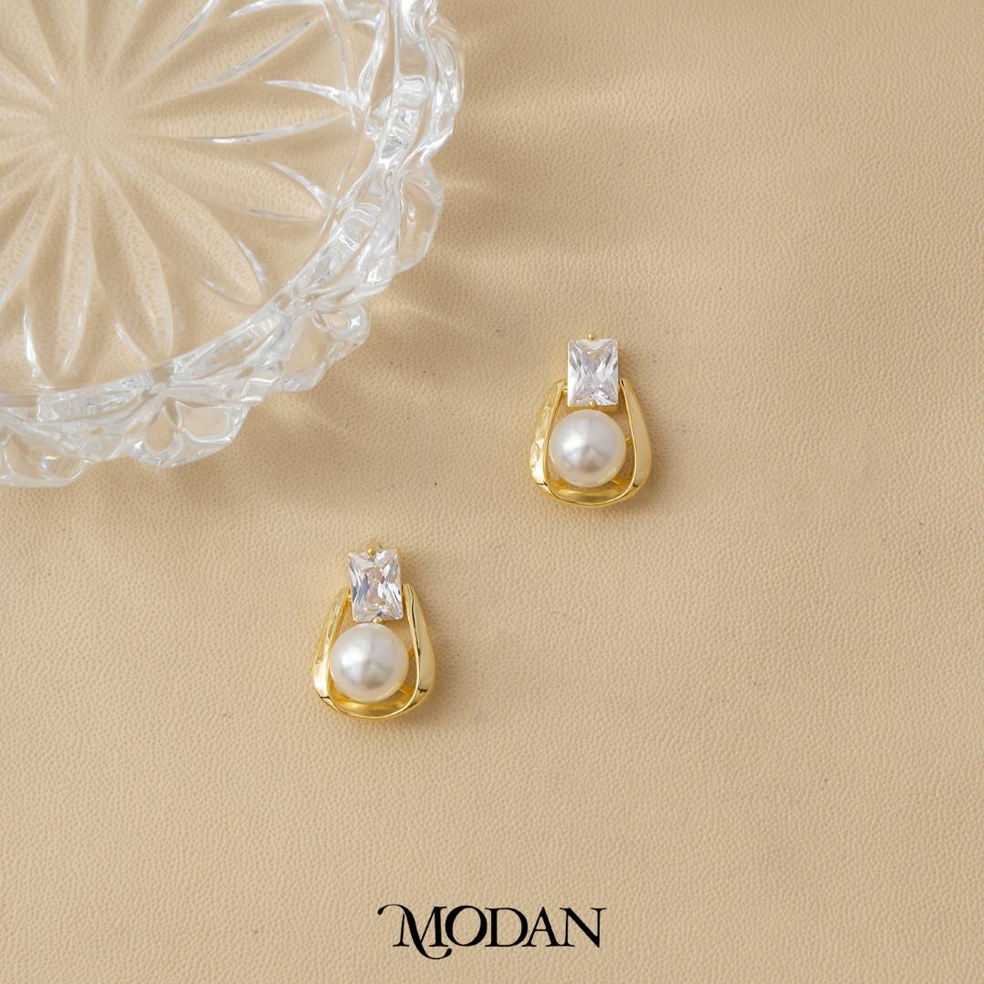 (19mm) Link Shell Pearl Stud Earrings Anting Tusuk Mutiara Hypoallergenic Gold Plated