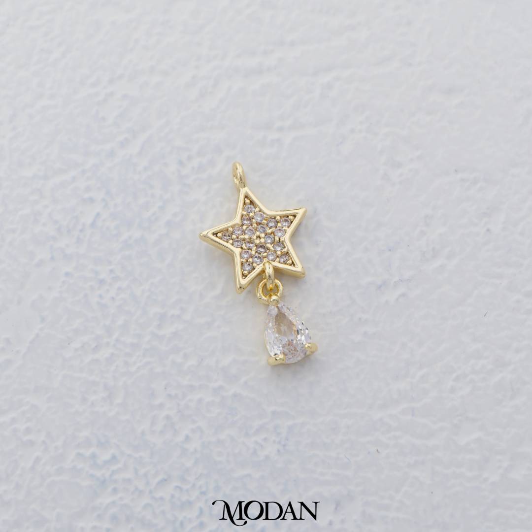 Micro Paved Star Teardrop Dangle Charm DIY Charm Liontin Bentuk Bintang Tetes Air Mata Gantung Hypoallergenic Gold Filled