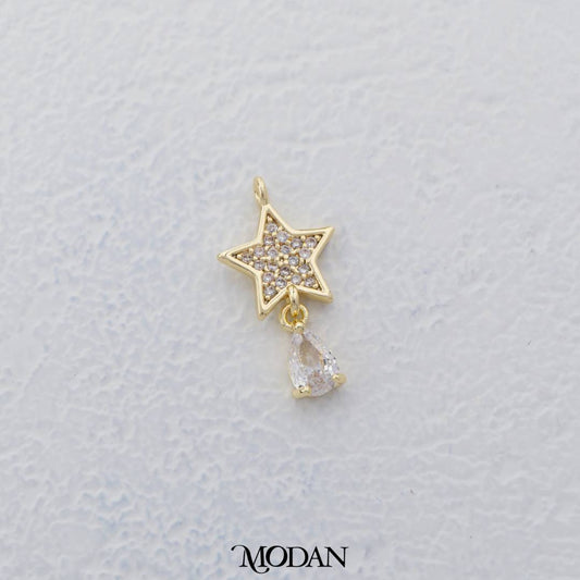 Micro Paved Star Teardrop Dangle Charm DIY Charm Liontin Bentuk Bintang Tetes Air Mata Gantung Hypoallergenic Gold Filled