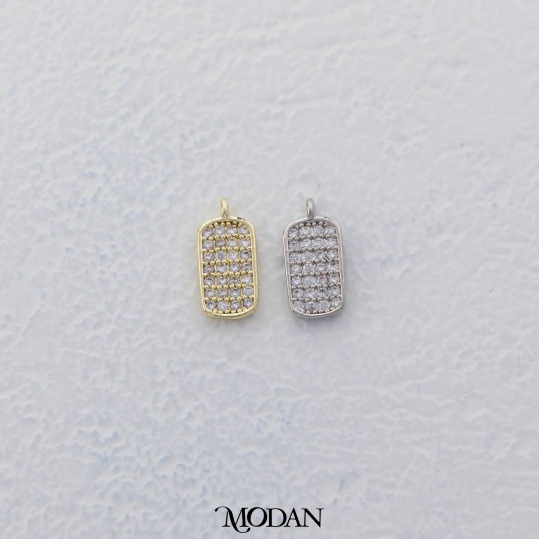 Micro Paved Rectangular Tag Charm DIY Charm Liontin Persegi Berlian Pasir Hypoallergenic Gold Filled