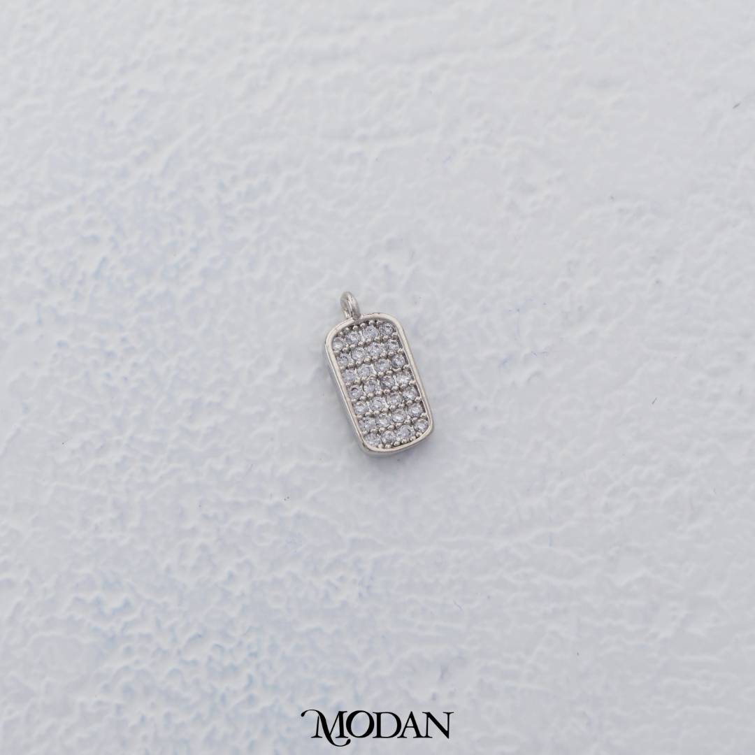 Micro Paved Rectangular Tag Charm DIY Charm Liontin Persegi Berlian Pasir Hypoallergenic Gold Filled