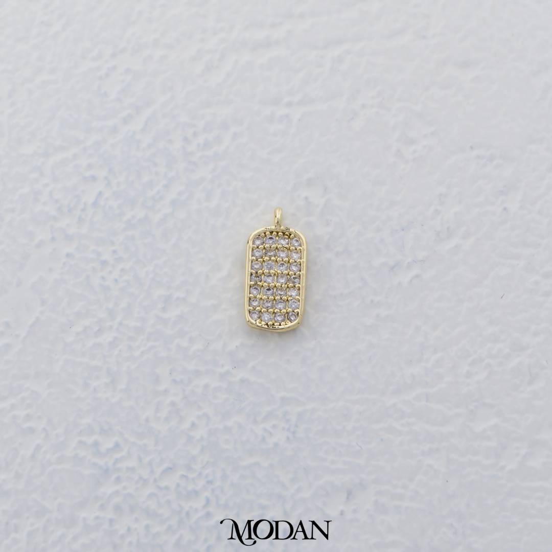 Micro Paved Rectangular Tag Charm DIY Charm Liontin Persegi Berlian Pasir Hypoallergenic Gold Filled