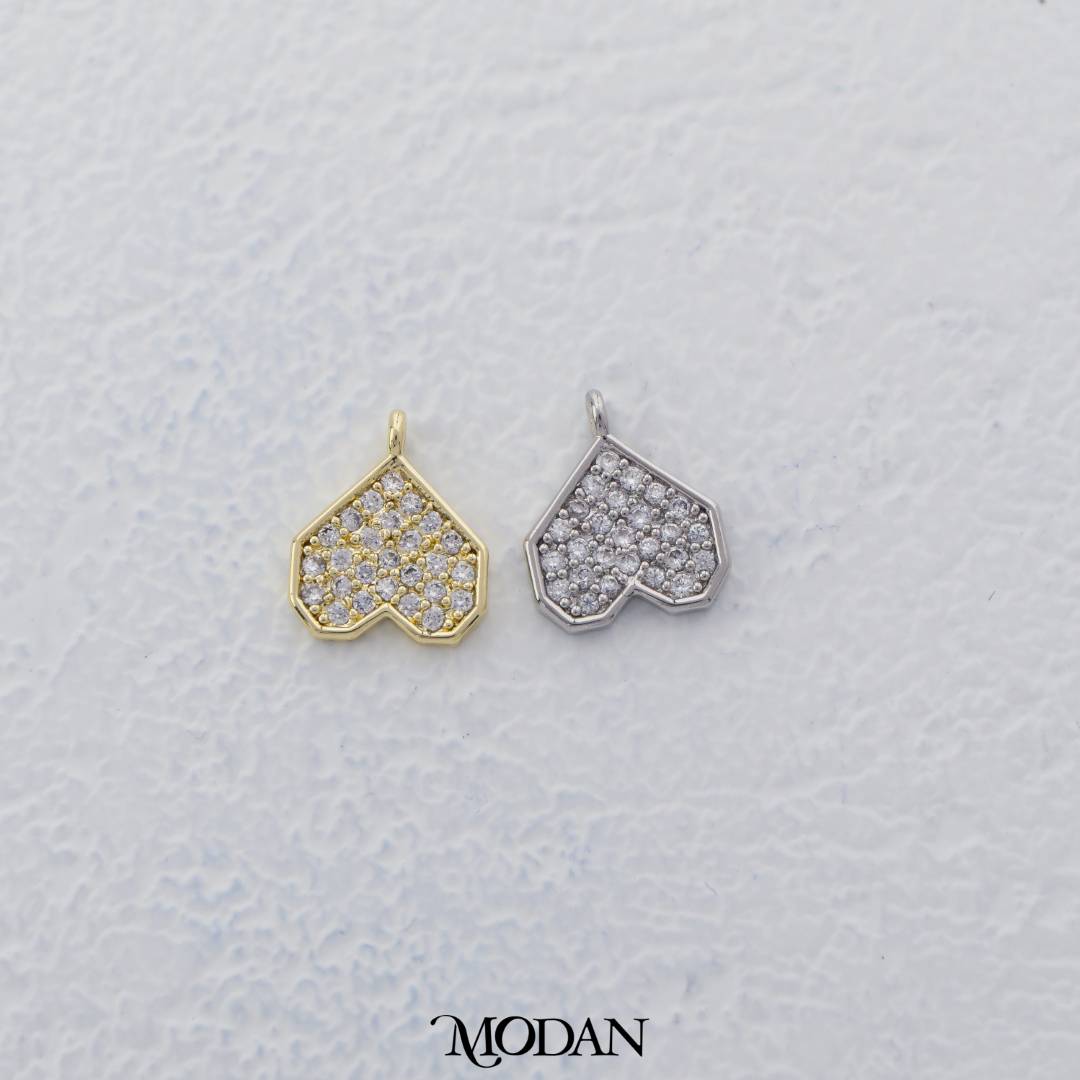 Micro Paved Upside Down Love Charm DIY Charm Liontin Hati Cinta Berlian Pasir Hypoallergenic Gold Filled
