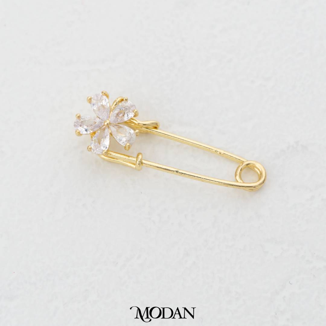 Korean Style Floral Safety Pin Brooch Bros Peniti Bunga Hypoallergenic Gold Plated