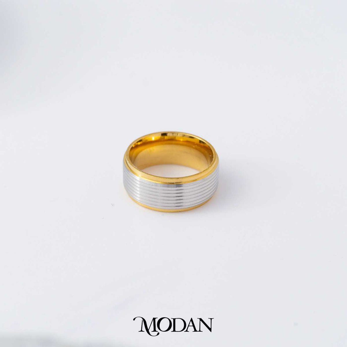 Unisex Two-Tone Silver/Black Gold Textured Band Ring Cincin Dua Warna Pria Wanita Hypoallergenic Stainless Steel