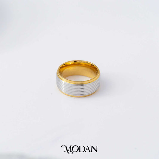 Unisex Two-Tone Silver/Black Gold Textured Band Ring Cincin Dua Warna Pria Wanita Hypoallergenic Stainless Steel