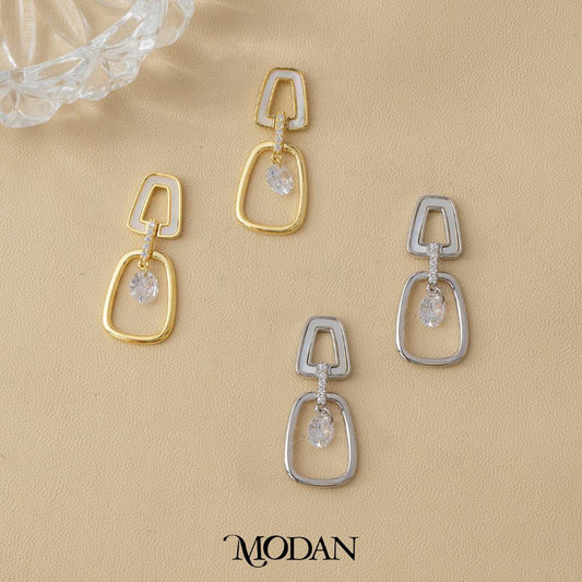 Mother of Pearl Link Oval Stud Earrings Anting Gantung Elegan Hypoallergenic Gold Filled