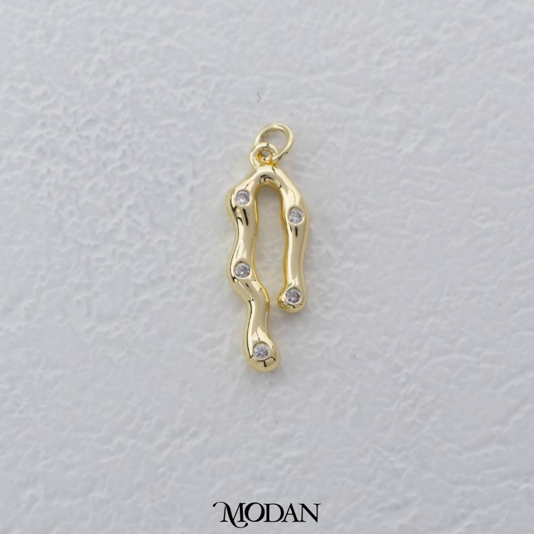 Melted Pattern Zirconia DIY Charm Liontin Abstrak Berlian Hypoallergenic Gold Filled