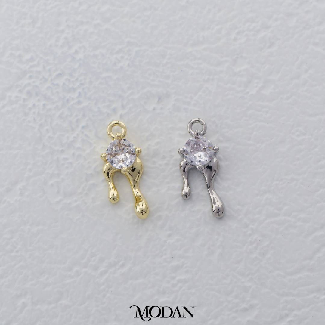 Mini Melted Solitaire Charm DIY Charm Liontin Abstrak Hypoallergenic Gold Filled