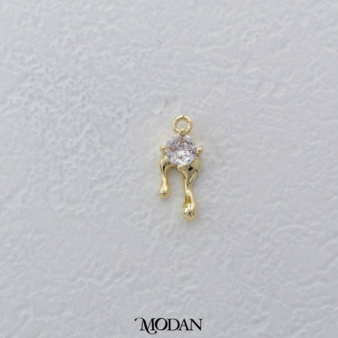 Mini Melted Solitaire Charm DIY Charm Liontin Abstrak Hypoallergenic Gold Filled