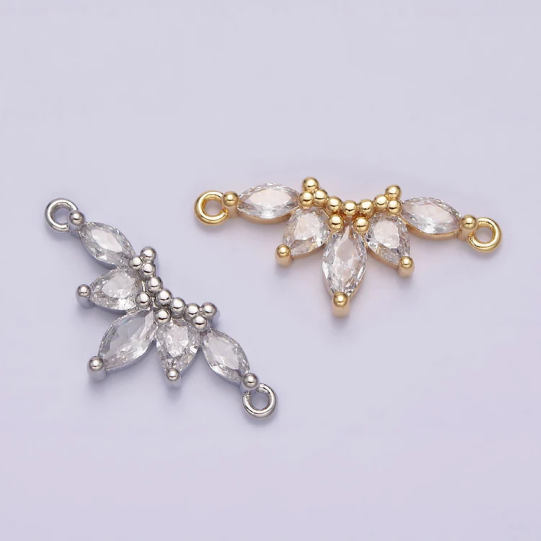 Sparkling Bridal Marquise Leaf Elegant Curved DIY Connector Liontin Konektor Daun Pesta Hypoallergenic Gold Filled