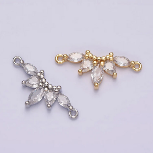 Sparkling Bridal Marquise Leaf Elegant Curved DIY Connector Liontin Konektor Daun Pesta Hypoallergenic Gold Filled