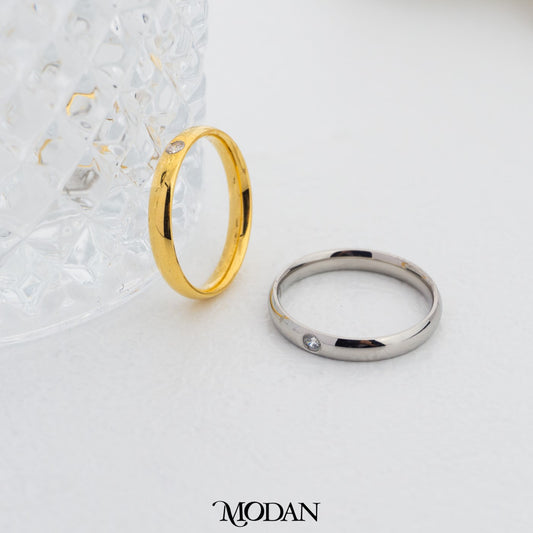 Minimalist Flush Solitaire Setting Band Ring Cincin Polos Mata Satu Hypoallergenic Stainless Steel
