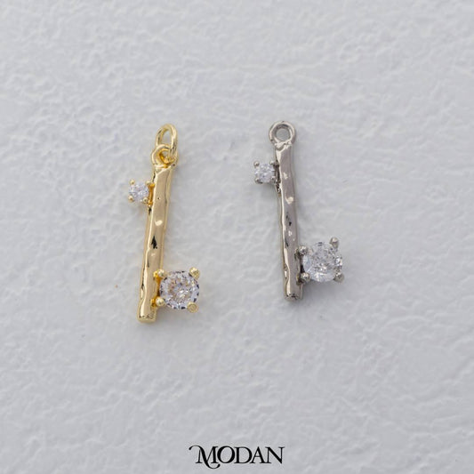 Simple Double Zirconia Old Wand Charm DIY Charm Liontin Abstrak Mata Satu Hypoallergenic Gold Filled