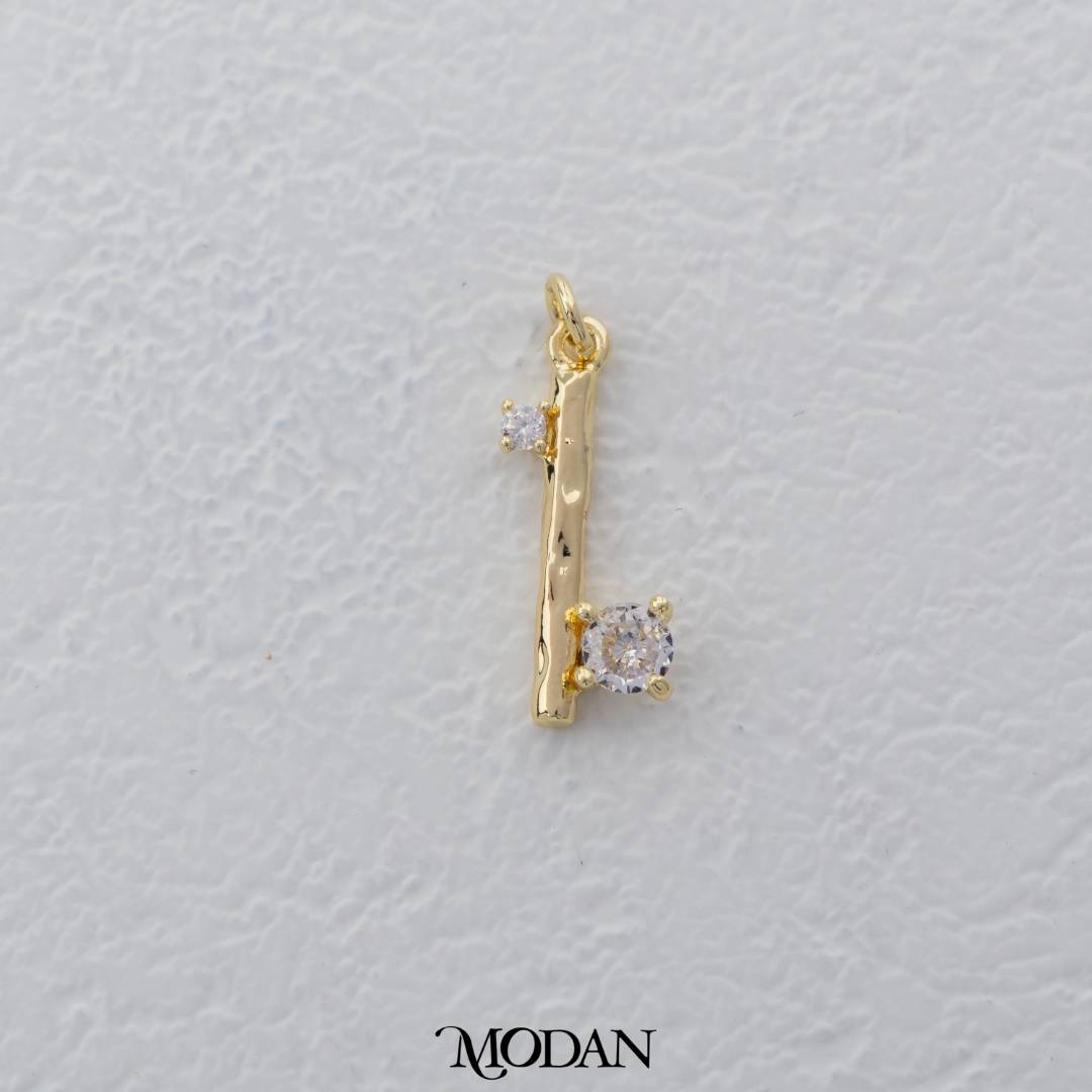 Simple Double Zirconia Old Wand Charm DIY Charm Liontin Abstrak Mata Satu Hypoallergenic Gold Filled