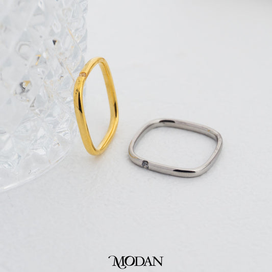 Plain Geometric Square Solitaire Ring Cincin Kotak Polos Hypoallergenic Stainless Steel