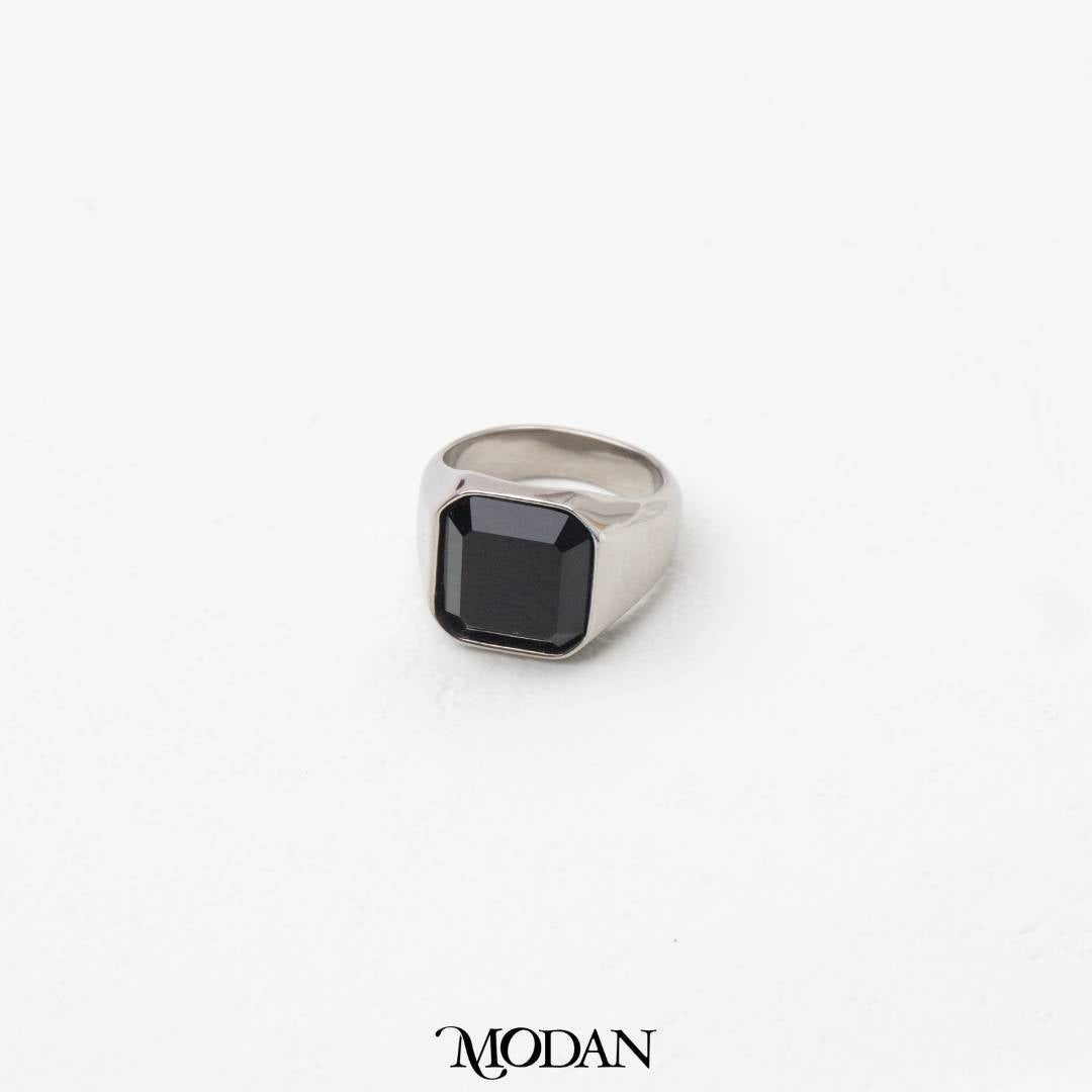 Bold Black Onyx Signet Ring Cincin Batu Kotak Hitam Hypoallergenic Stainless Steel