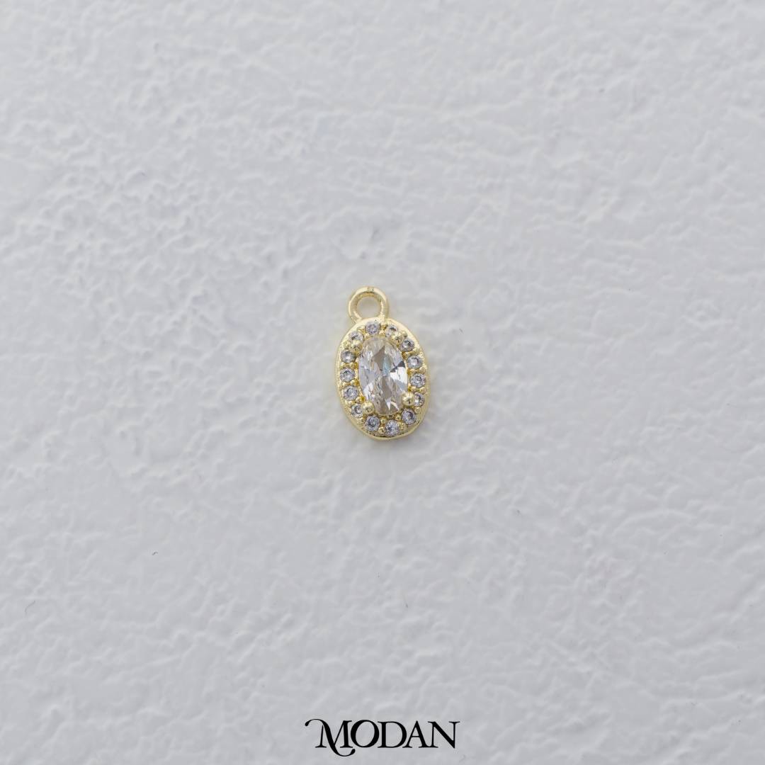 Mini Sparkling Oval Cut Zirconia Charm DIY Charm Liontin Oval Berlian Hypoallergenic Gold Filled