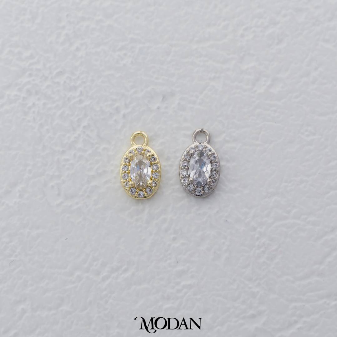 Mini Sparkling Oval Cut Zirconia Charm DIY Charm Liontin Oval Berlian Hypoallergenic Gold Filled
