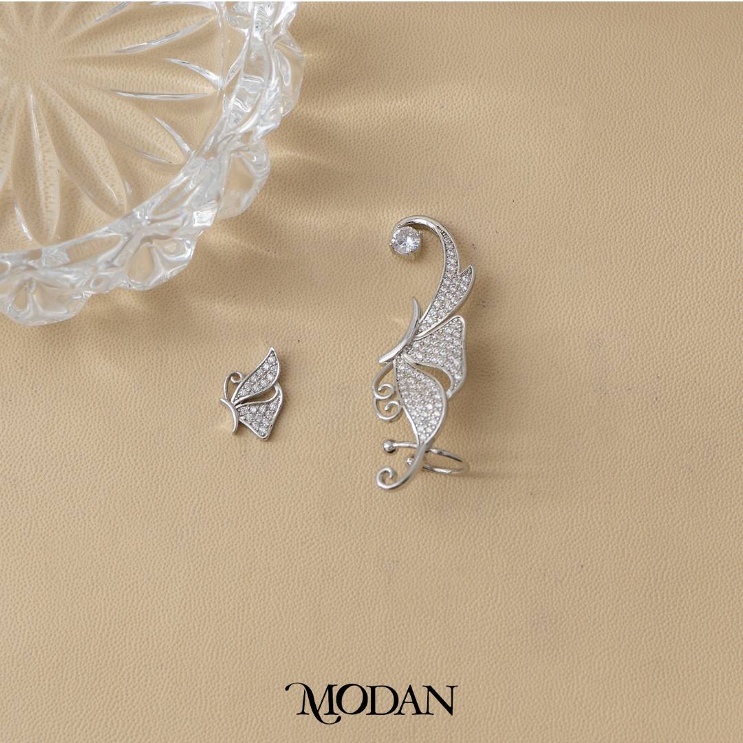 Micro Paved Bridal Wings Butterfly Mariposa Earcuff Earring Hypoallergenic Gold Plated