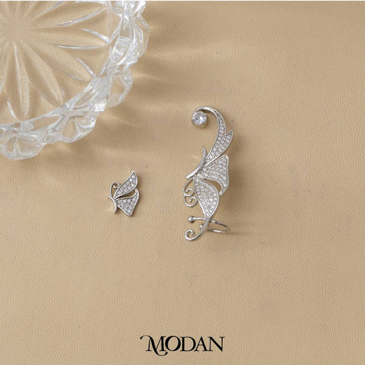 Micro Paved Bridal Wings Butterfly Mariposa Earcuff Earring Hypoallergenic Gold Plated