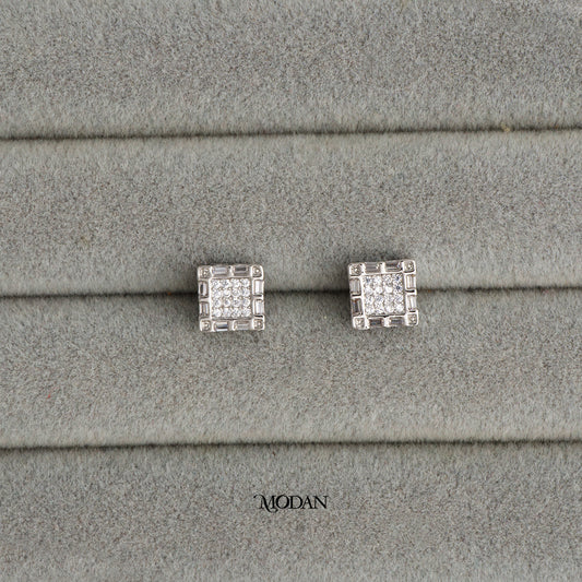 (9mm) Sparkling Square Stud Earrings Anting Tusuk Persegi Hypoallergenic Gold Plated