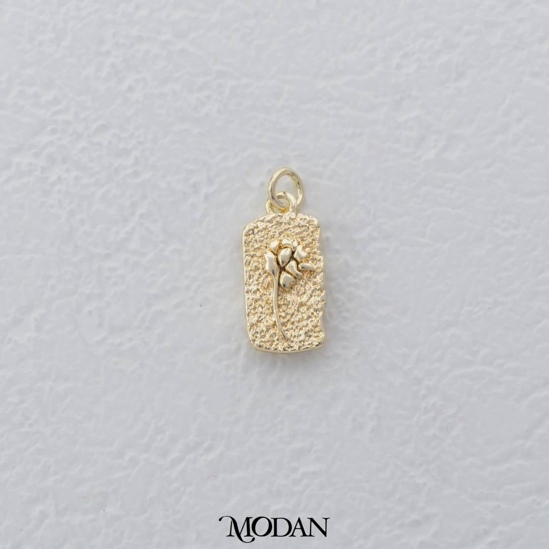 Mini Textured Flower Double Side Rectangular Charm DIY Charm Liontin Bunga Dua Sisi Persegi Panjang Hypoallergenic Gold Filled