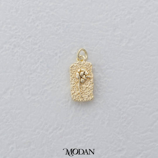 Mini Textured Flower Double Side Rectangular Charm DIY Charm Liontin Bunga Dua Sisi Persegi Panjang Hypoallergenic Gold Filled