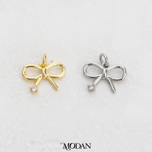 Mini Solitaire Ribbon Charm DIY Charm Liontin Pita Berlian Mata Satu Hypoallergenic Gold Filled
