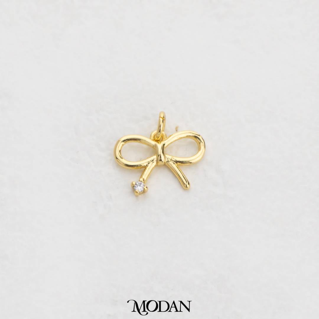Mini Solitaire Ribbon Charm DIY Charm Liontin Pita Berlian Mata Satu Hypoallergenic Gold Filled