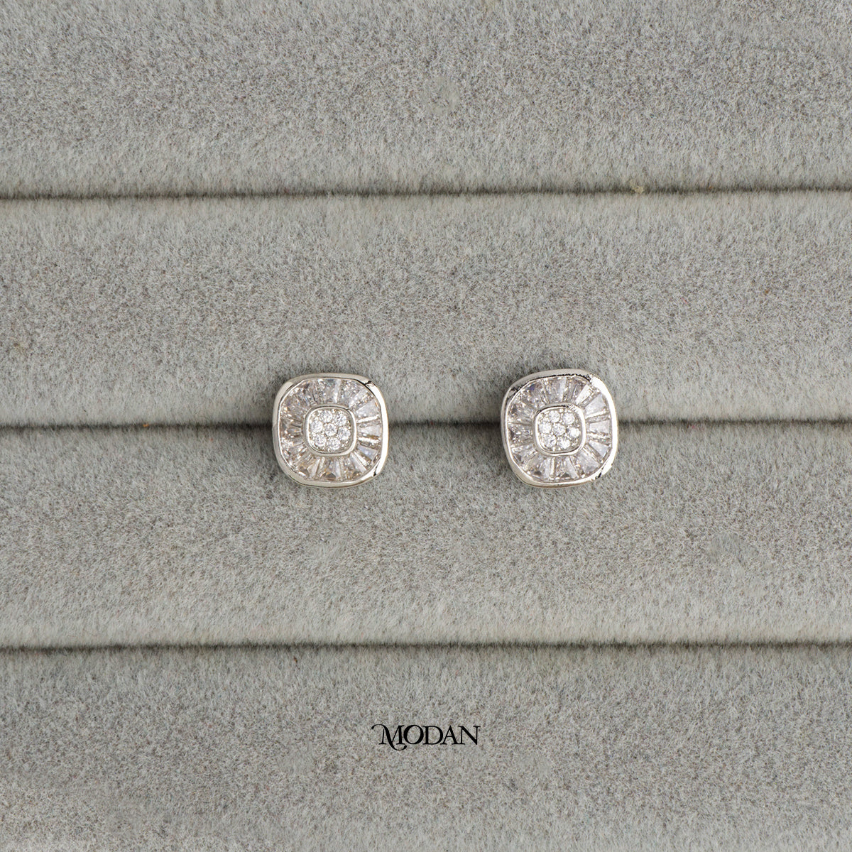 (10mm) Sparkling Baguette Square Stud Earrings Anting Tusuk Persegi Hypoallergenic Gold Plated