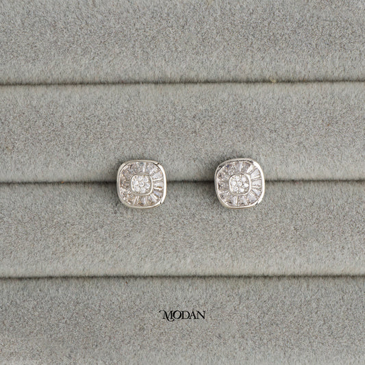 (10mm) Sparkling Baguette Square Stud Earrings Anting Tusuk Persegi Hypoallergenic Gold Plated
