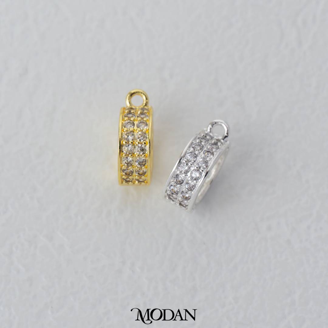 Micro Paved Round Charm DIY Charm Liontin Bulat Berlian Pasir Hypoallergenic Gold Filled
