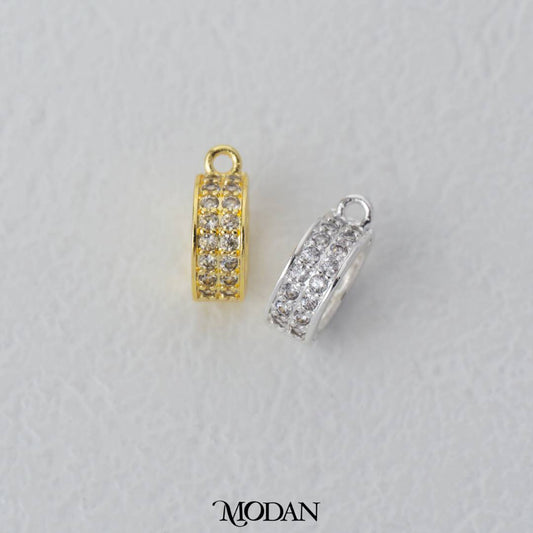 Micro Paved Round Charm DIY Charm Liontin Bulat Berlian Pasir Hypoallergenic Gold Filled