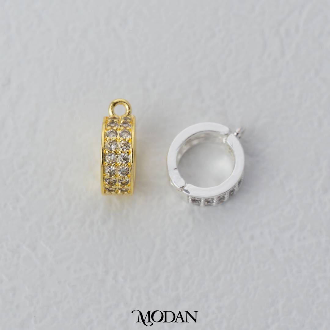 Micro Paved Round Charm DIY Charm Liontin Bulat Berlian Pasir Hypoallergenic Gold Filled