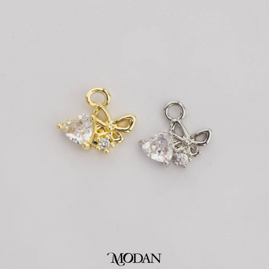 Mini Sparkling Butterfly Heart DIY Charm Liontin Kupu - Kupu Berlian Hypoallergenic Gold Filled