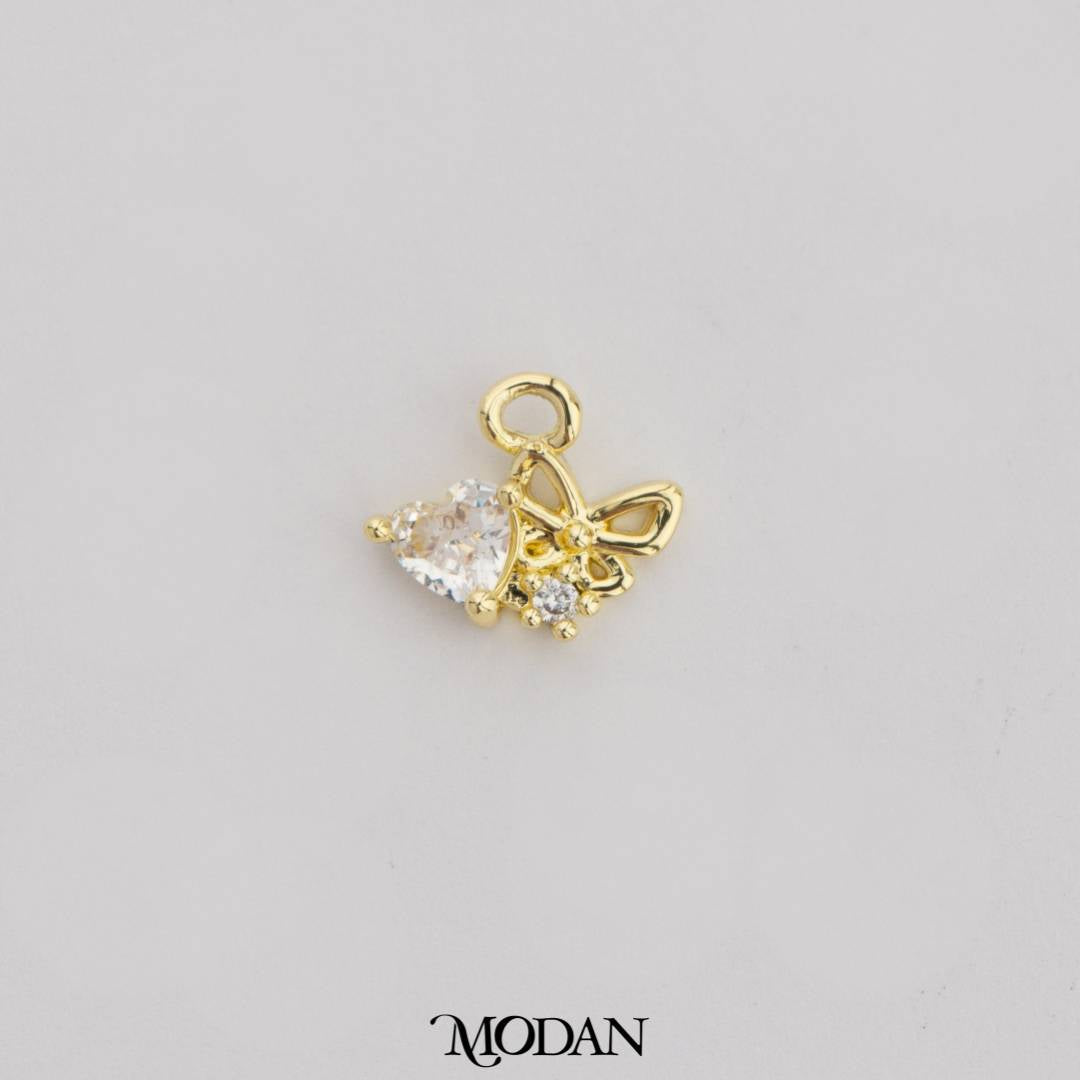 Mini Sparkling Butterfly Heart DIY Charm Liontin Kupu - Kupu Berlian Hypoallergenic Gold Filled
