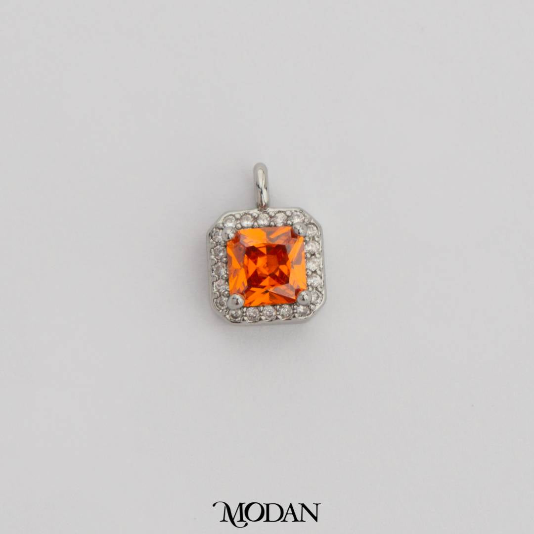 Mini Colorful Square Birthstone Charm DIY Charm Liontin Kalung Persegi Polos Kecil Bulan Lahir Warna-Warni Hypoallergenic Gold Filled